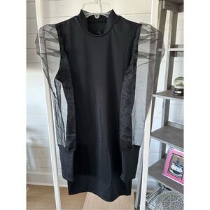 Mini bodycon sheer sleeve mock neck cocktail dress Women’s S Black‎